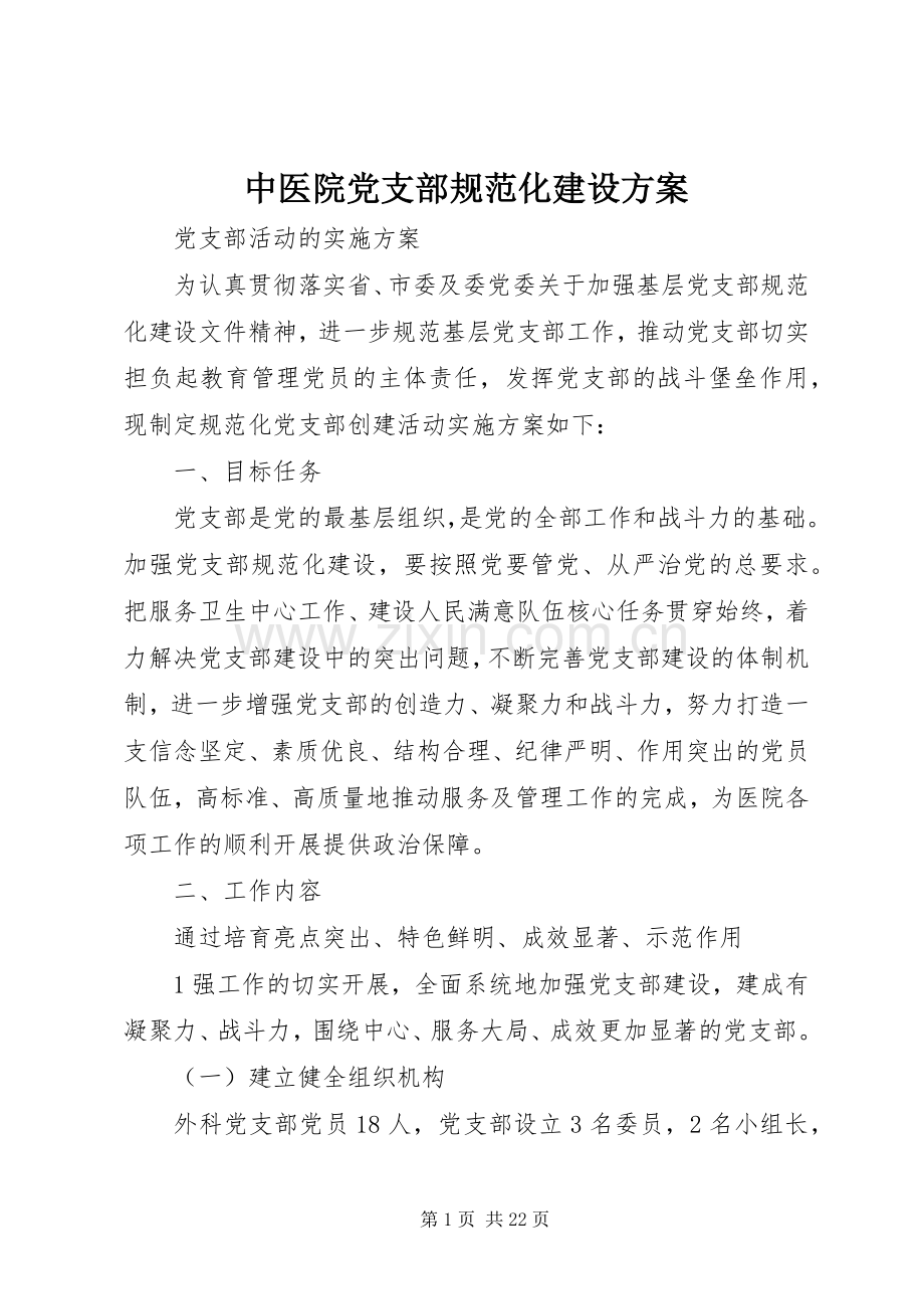 中医院党支部规范化建设实施方案.docx_第1页