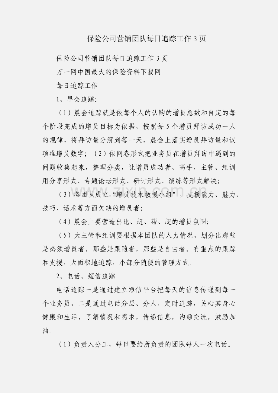 保险公司营销团队每日追踪工作3页.docx_第1页