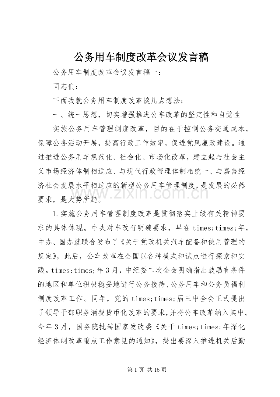 公务用车制度改革会议发言稿.docx_第1页