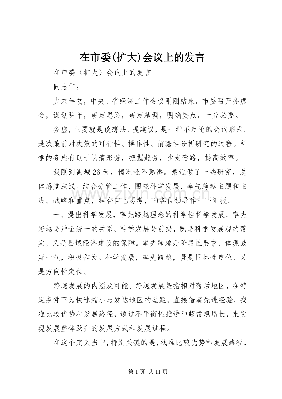 在市委(扩大)会议上的发言.docx_第1页