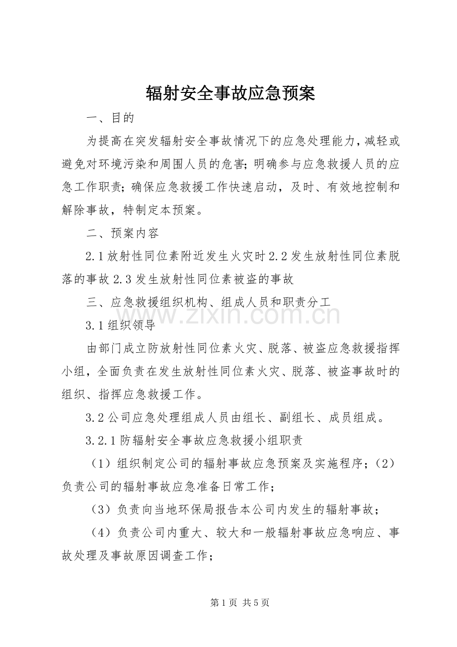 辐射安全事故应急处理预案.docx_第1页