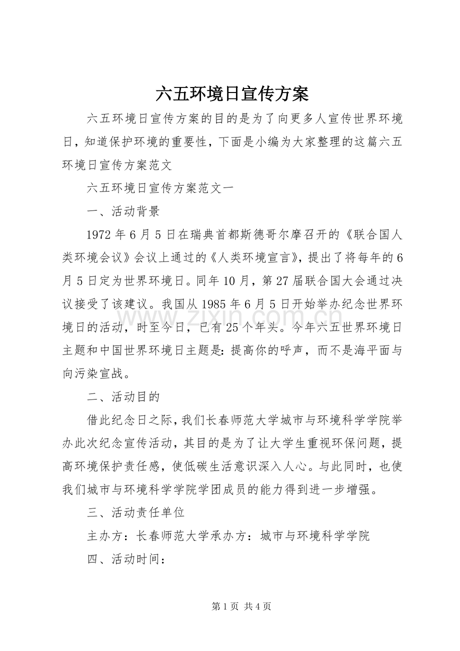 六五环境日宣传实施方案.docx_第1页