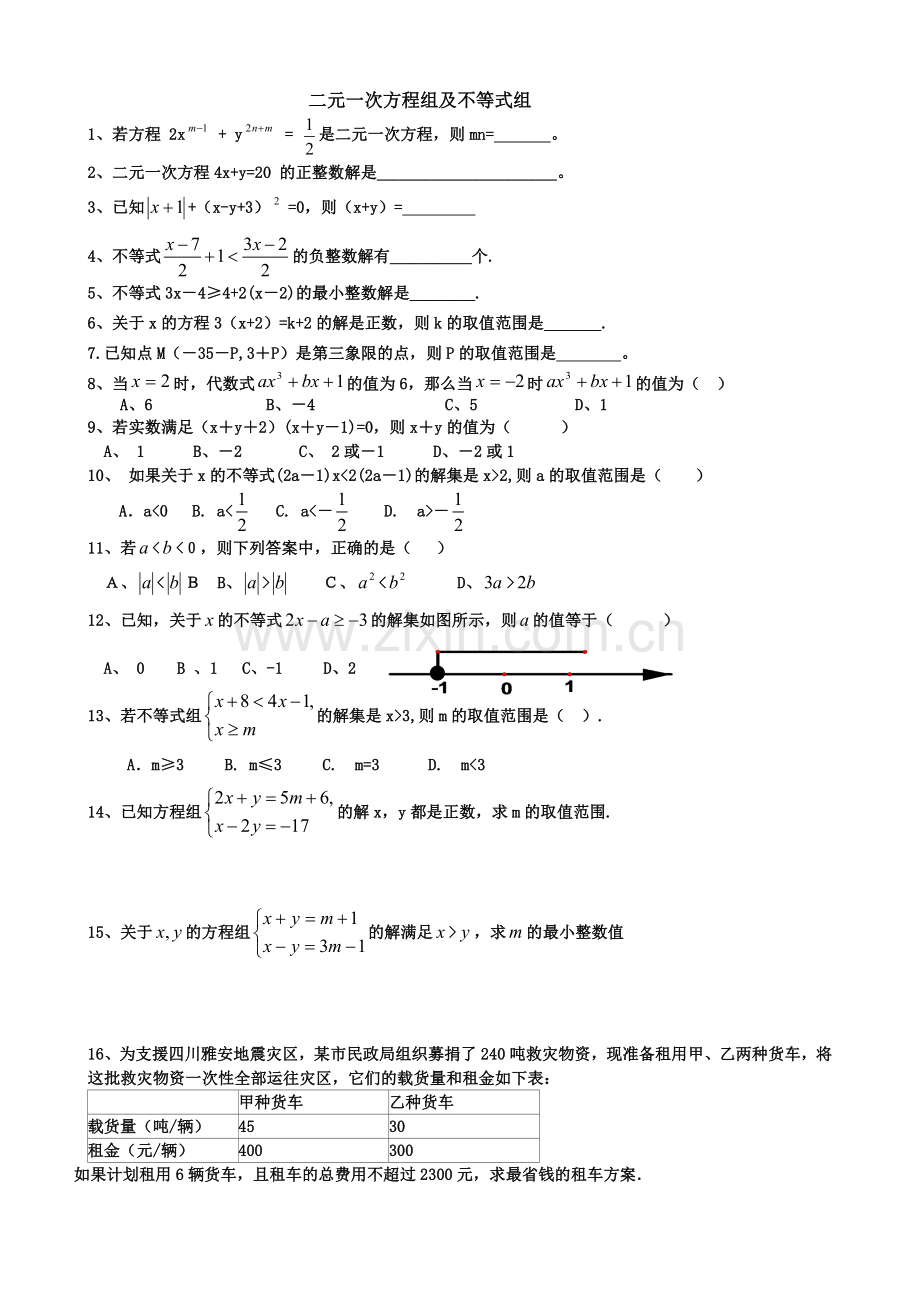 二元一次方程组及不等式组应用题专题训练.doc_第1页