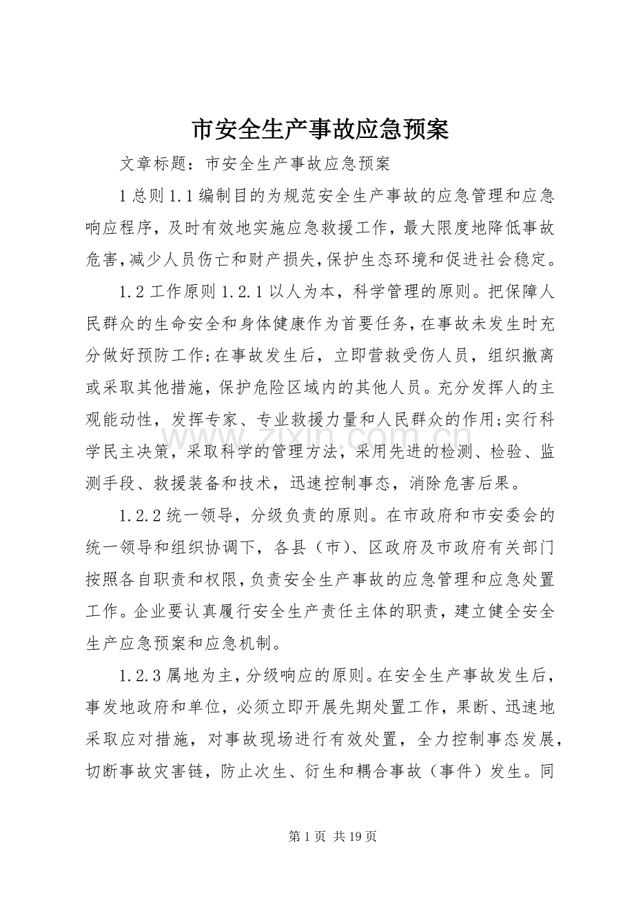 市安全生产事故应急处置预案.docx_第1页