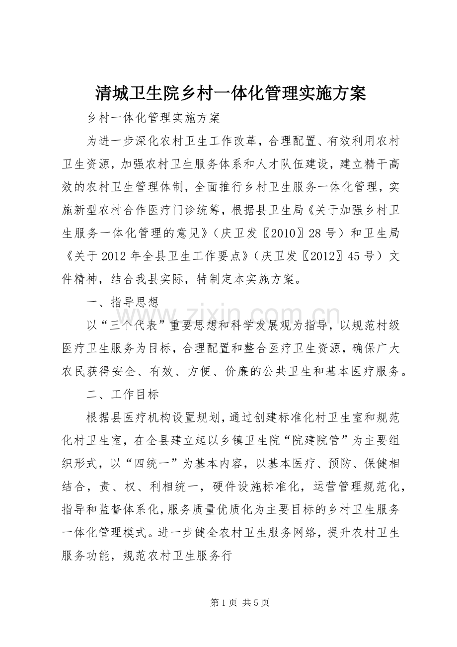 清城卫生院乡村一体化管理方案 .docx_第1页