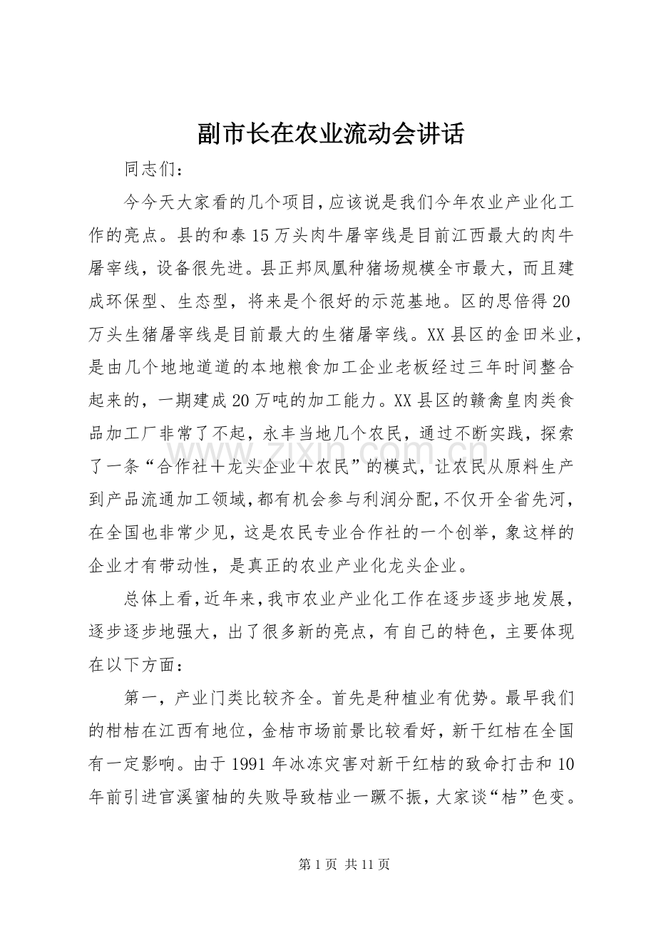 副市长在农业流动会讲话.docx_第1页