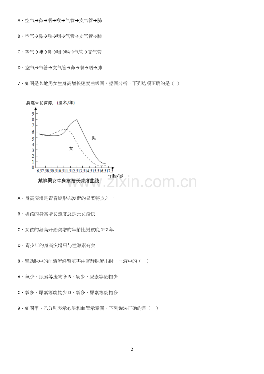 通用版初中生物七年级下册第四单元生物圈中的人考点大全笔记.docx_第2页