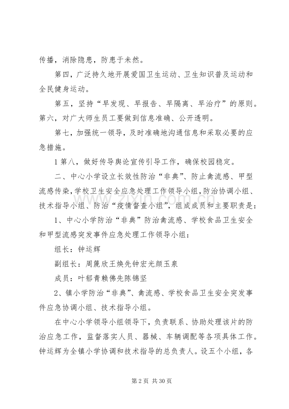 防治非典、禽流感、食品卫生安全、甲流突发事件应急工作预案.docx_第2页