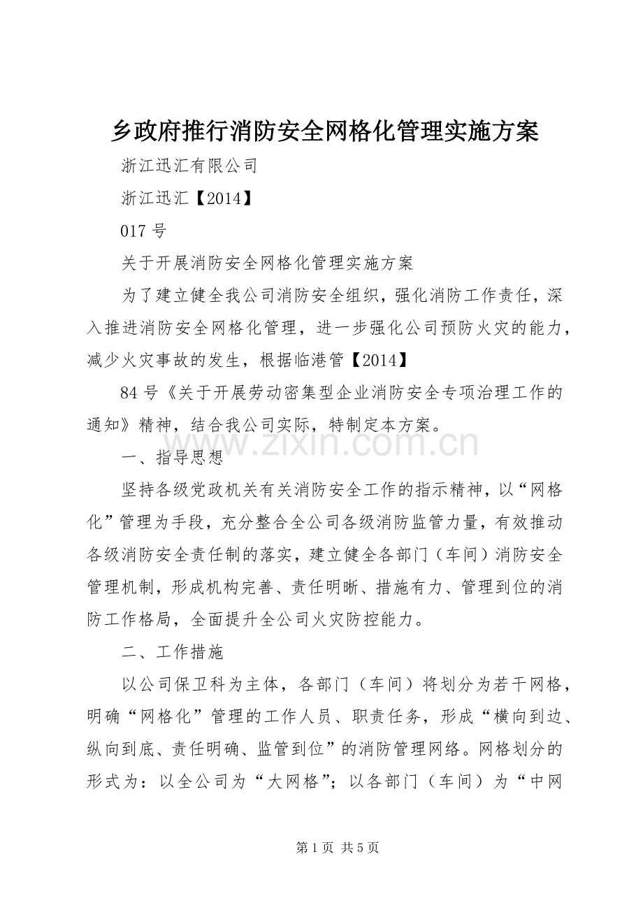 乡政府推行消防安全网格化管理方案 .docx_第1页