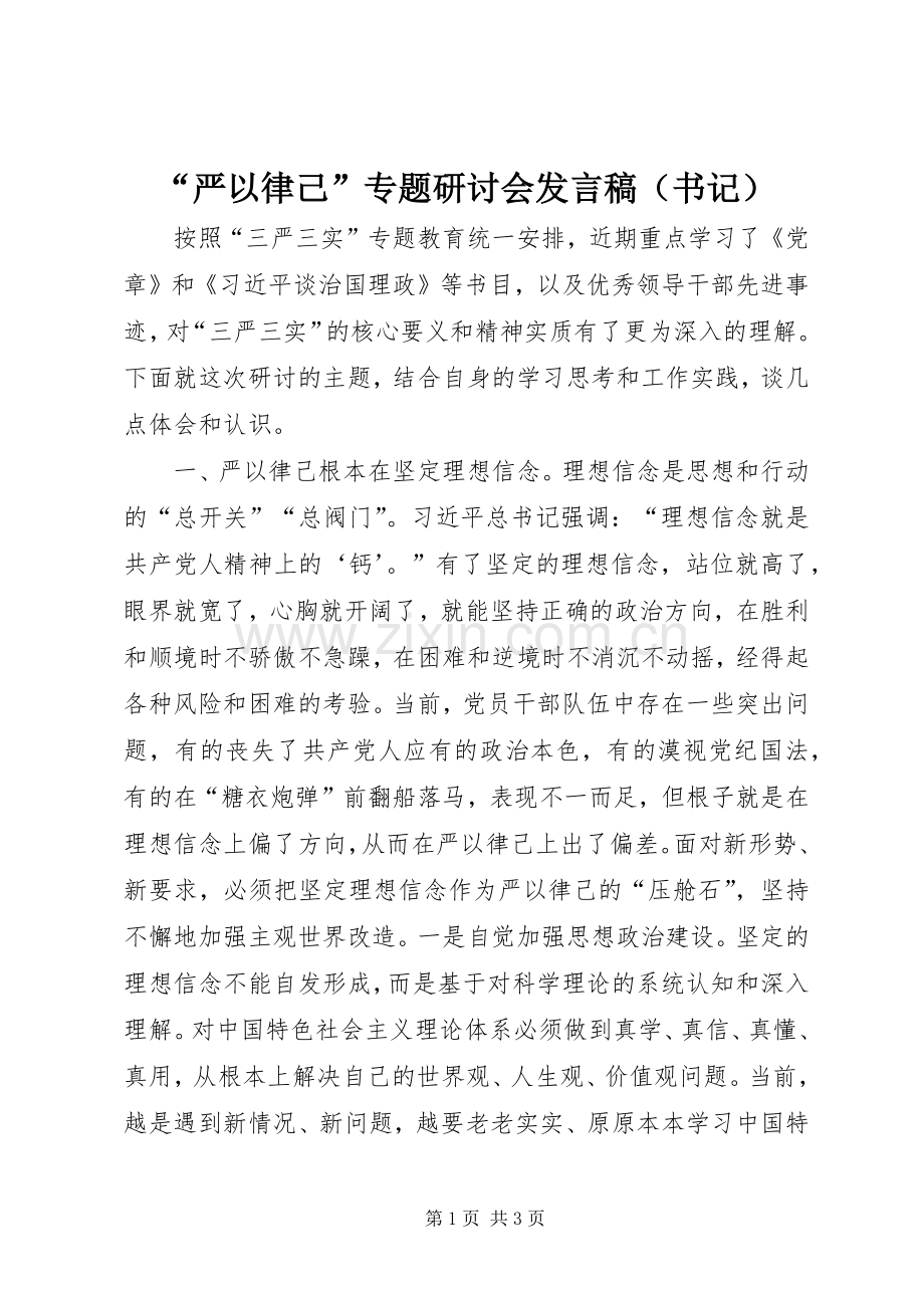 “严以律己”专题研讨会发言（书记）.docx_第1页