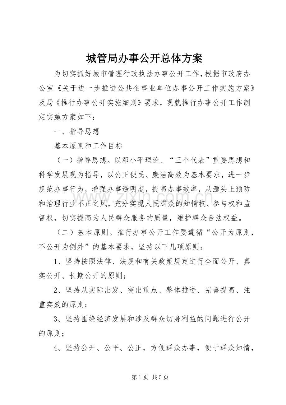 城管局办事公开总体实施方案.docx_第1页