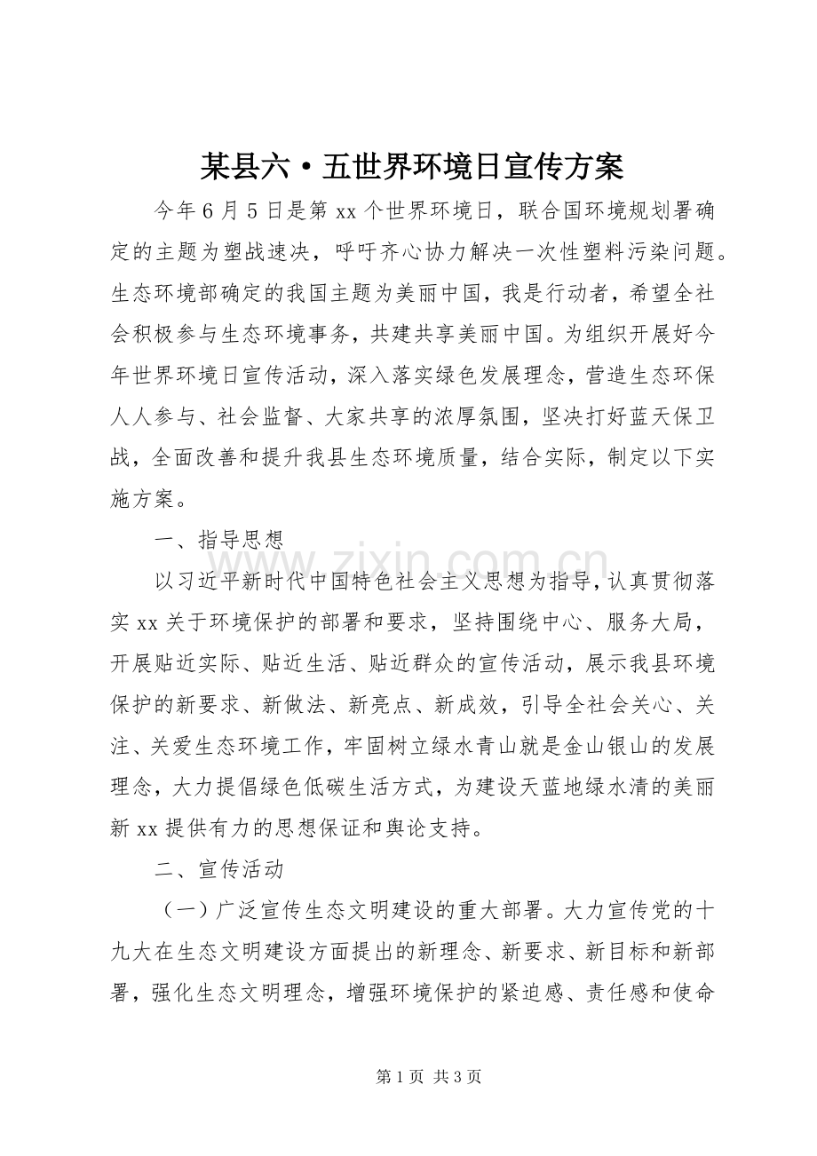 某县六·五世界环境日宣传实施方案.docx_第1页