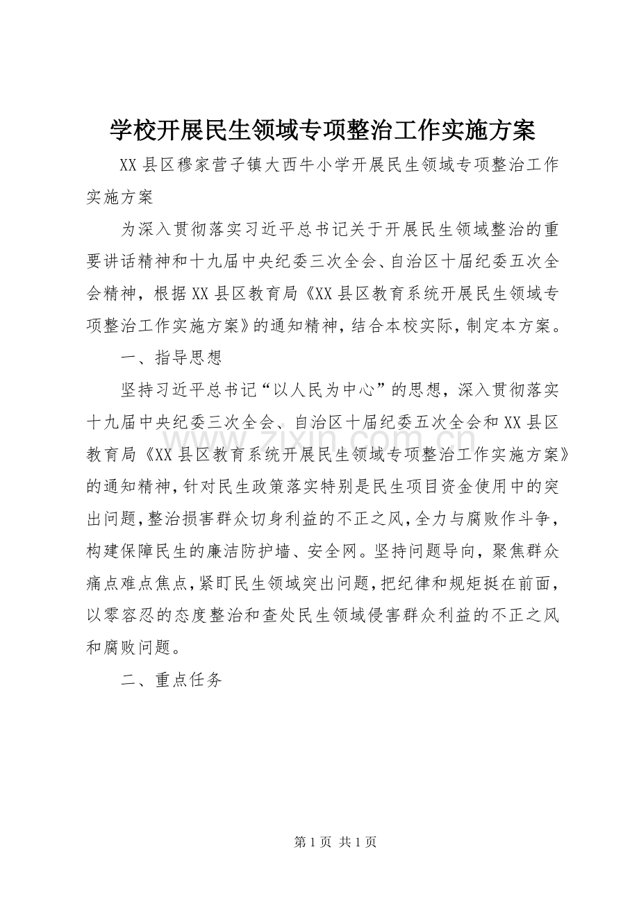 学校开展民生领域专项整治工作方案.docx_第1页