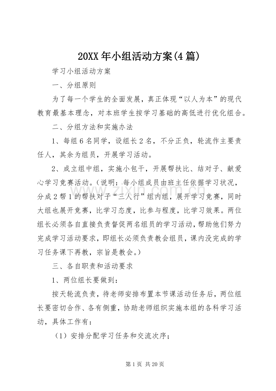 XX年小组活动实施方案(篇).docx_第1页