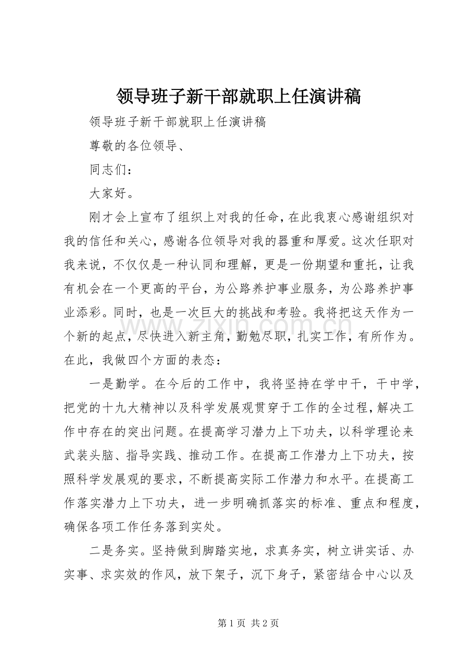 领导班子新干部就职上任演讲稿.docx_第1页