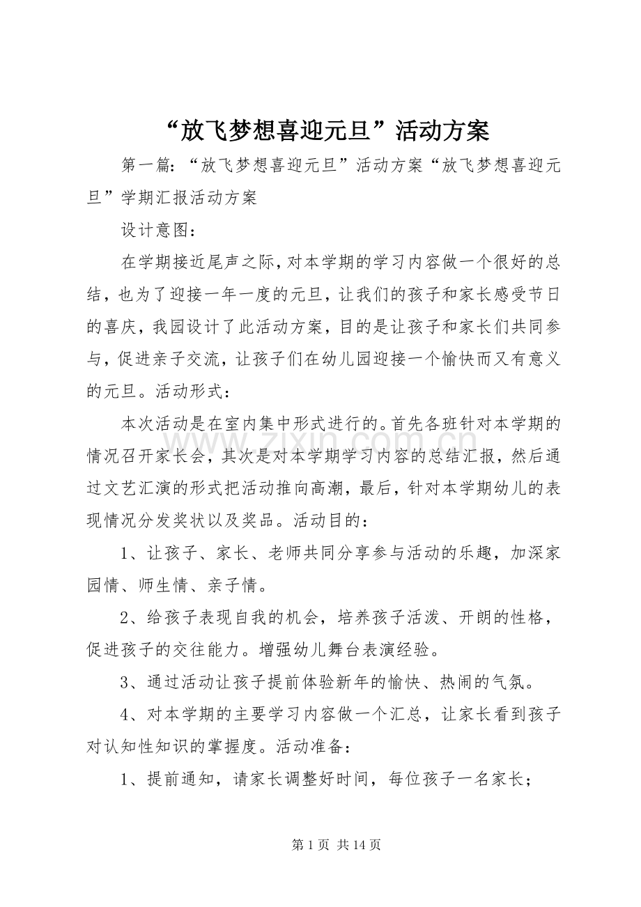 “放飞梦想喜迎元旦”活动实施方案.docx_第1页