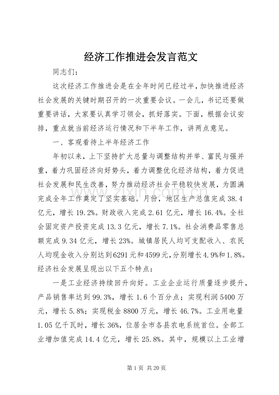 经济工作推进会发言范文.docx_第1页