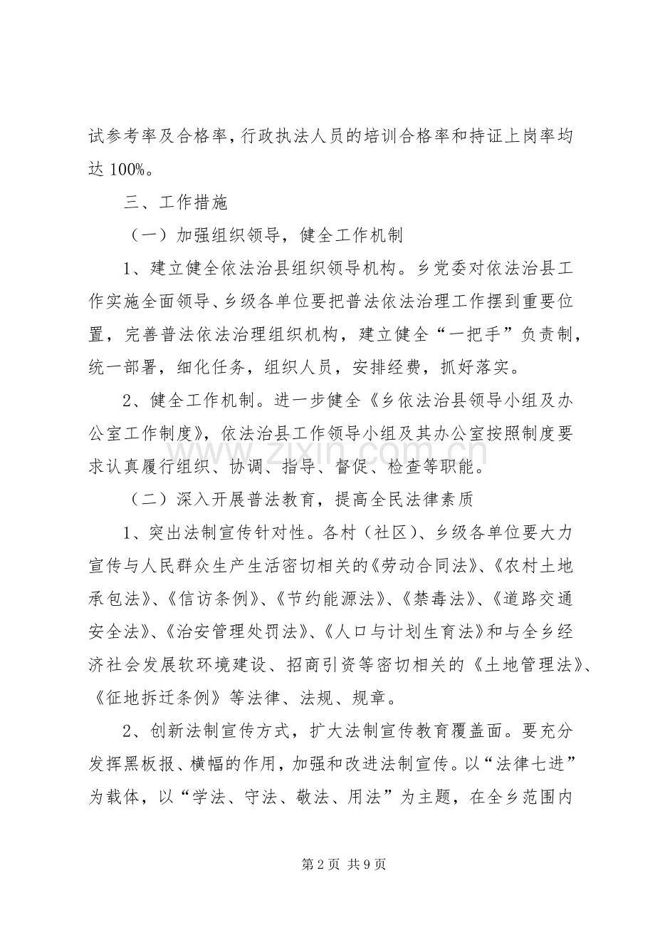 乡人民政府关于依法治县工作实施方案.docx_第2页