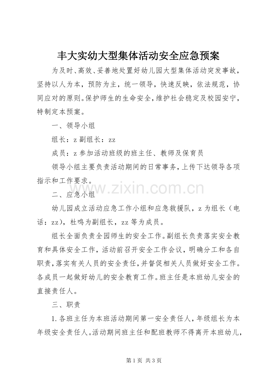 丰大实幼大型集体活动安全应急处理预案.docx_第1页