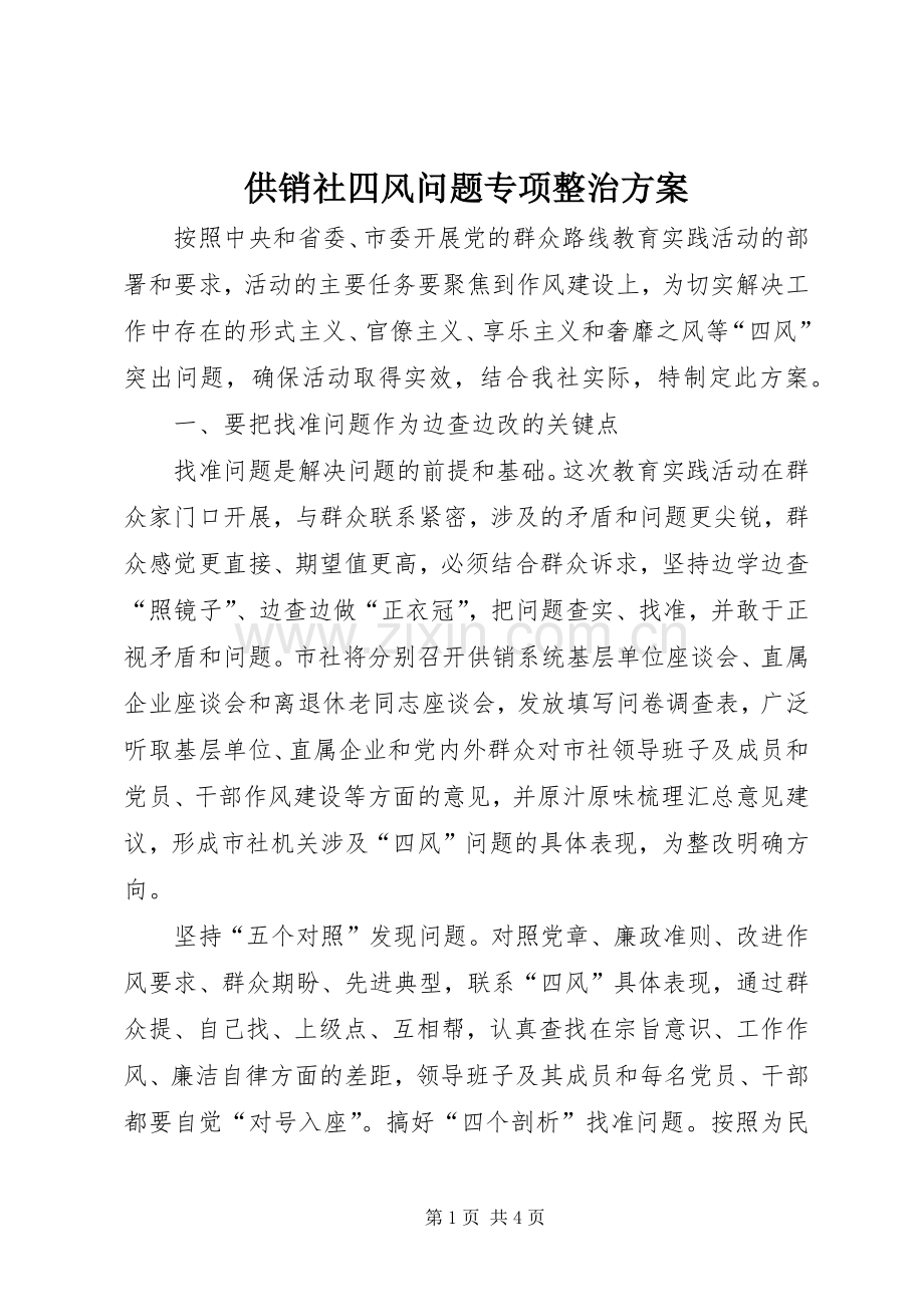 供销社四风问题专项整治实施方案.docx_第1页