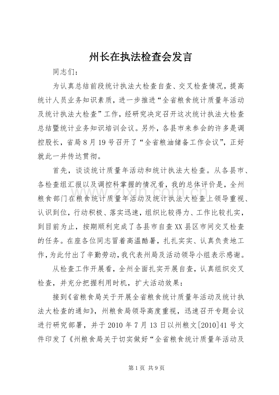 州长在执法检查会发言稿.docx_第1页