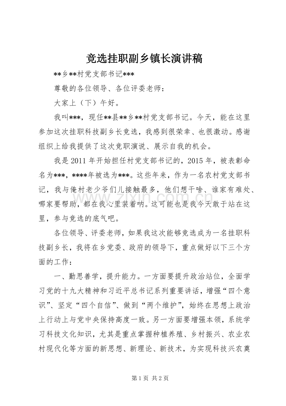 竞选挂职副乡镇长演讲稿.docx_第1页