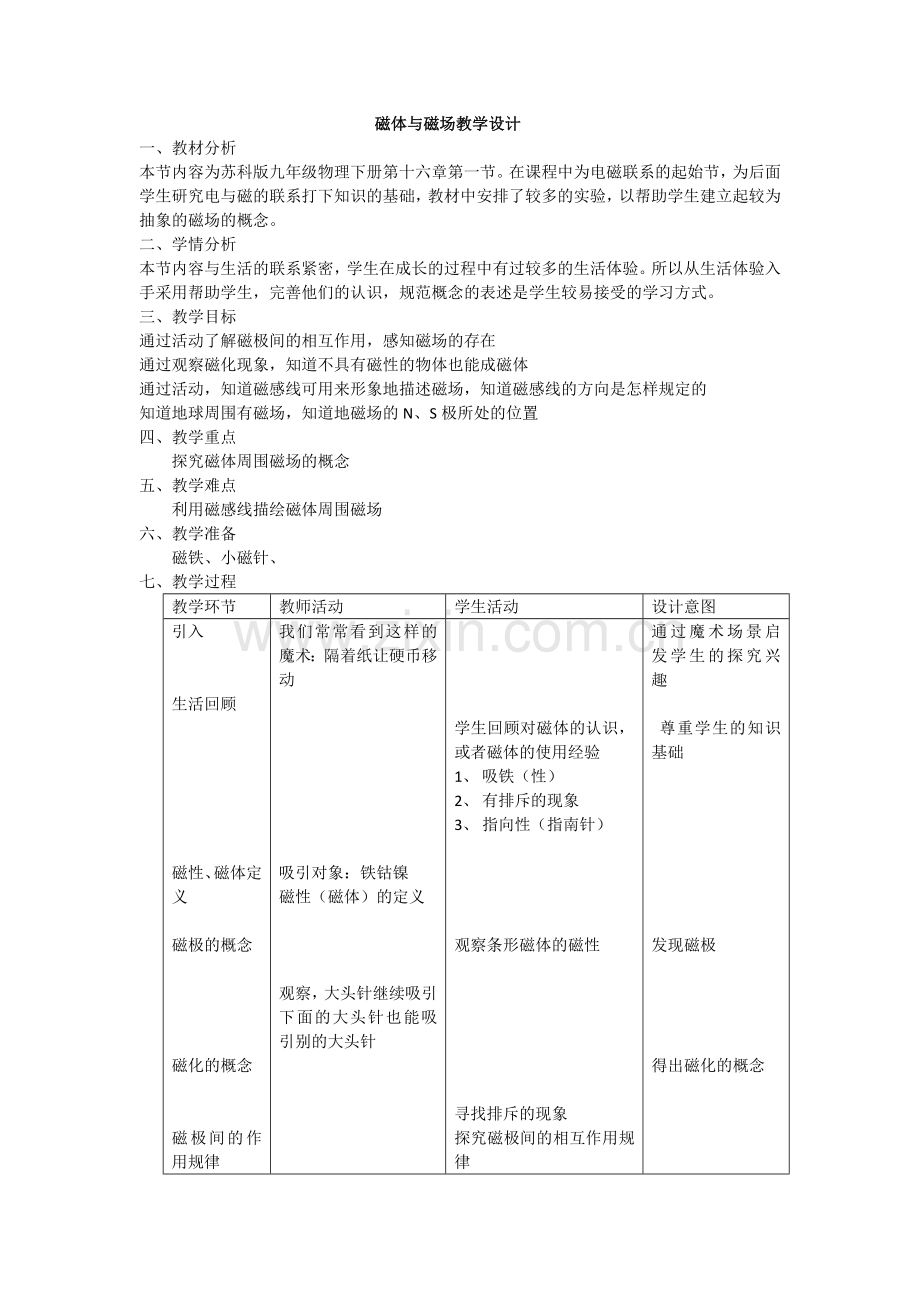 磁体与磁场教学设计（李程）.doc_第1页