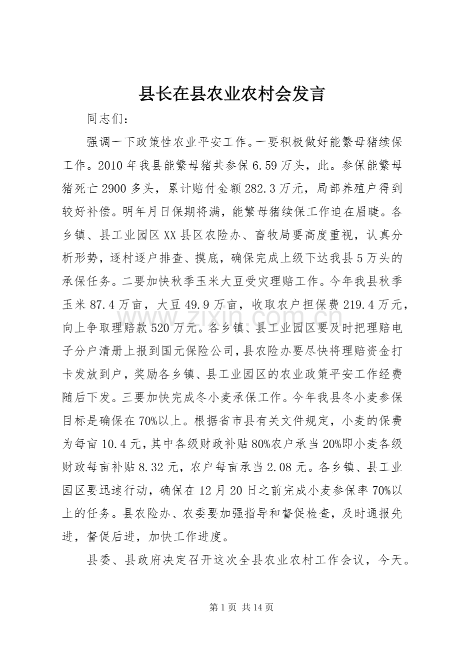 县长在县农业农村会发言.docx_第1页