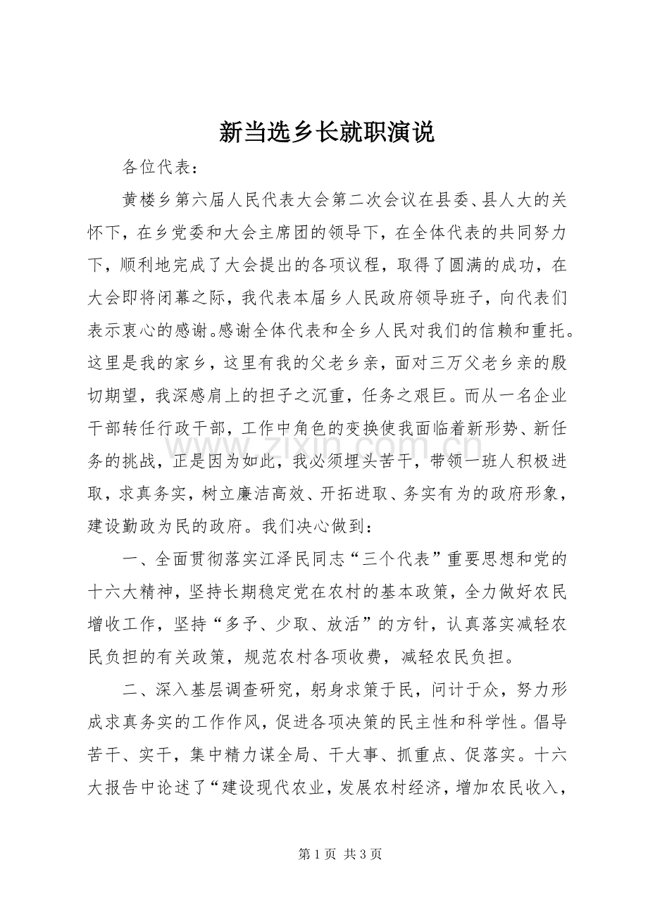 新当选乡长就职演说稿).docx_第1页