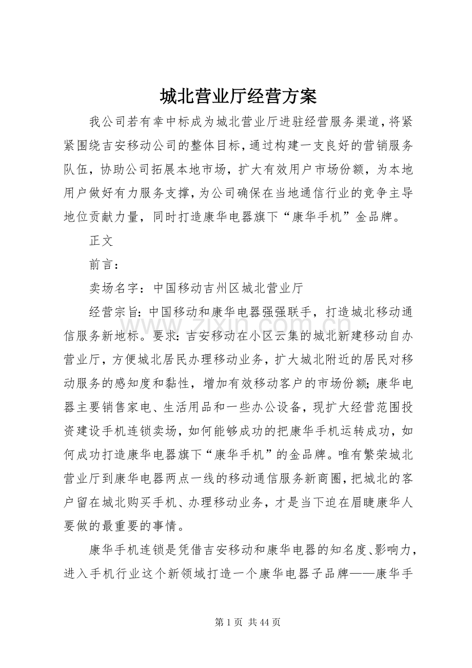 城北营业厅经营实施方案.docx_第1页