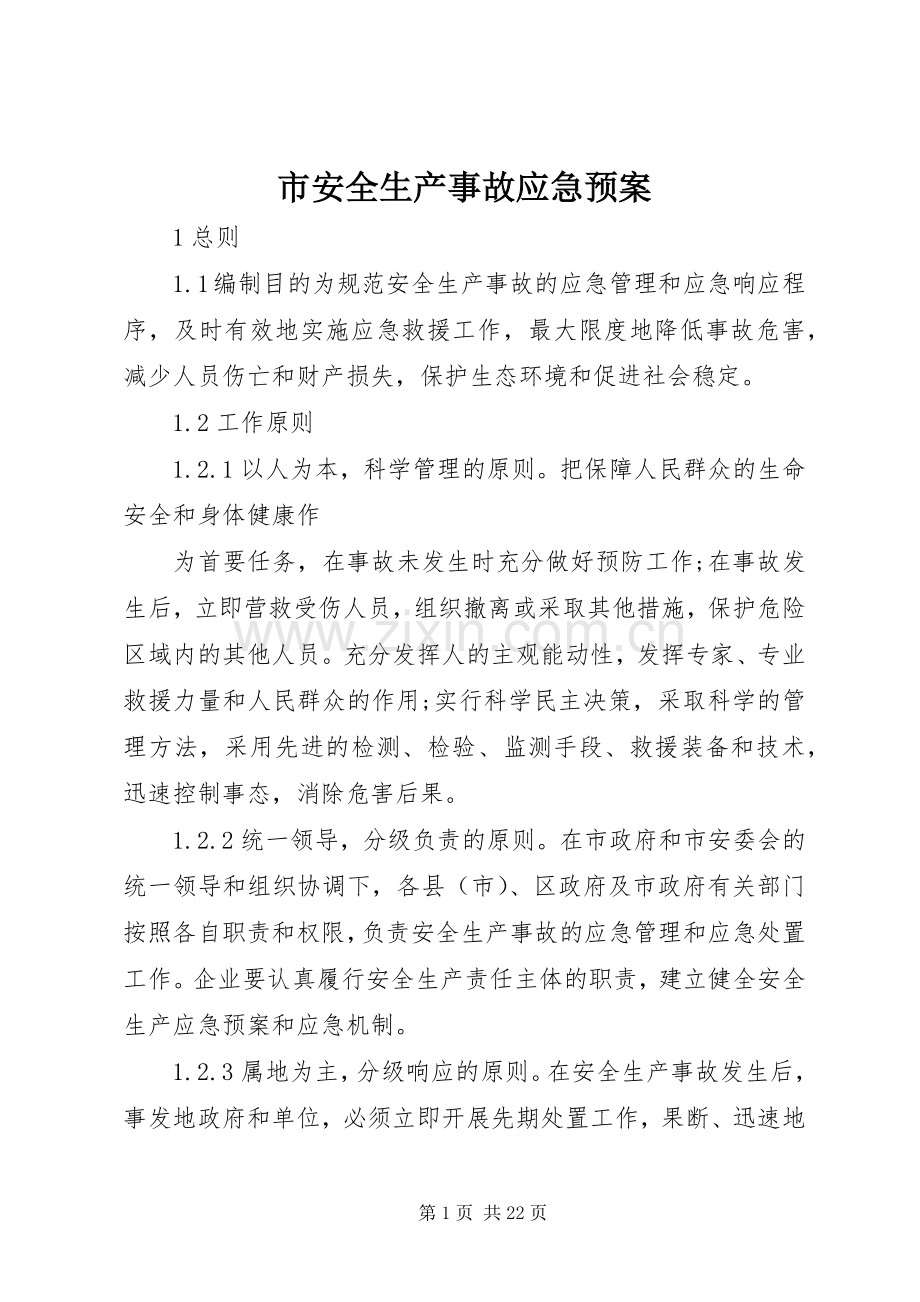 市安全生产事故应急处置预案 .docx_第1页