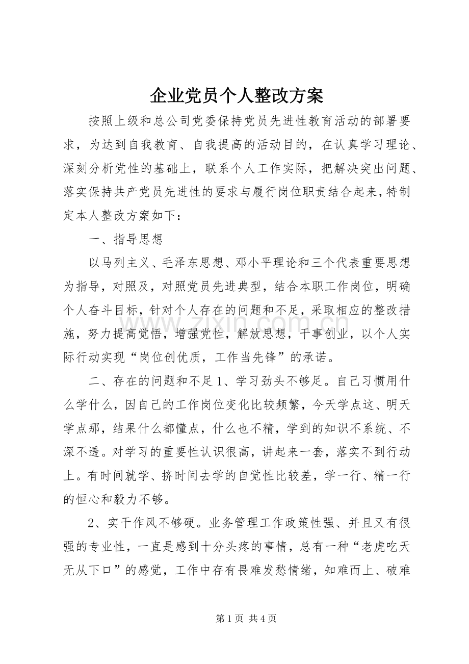 企业党员个人整改实施方案.docx_第1页