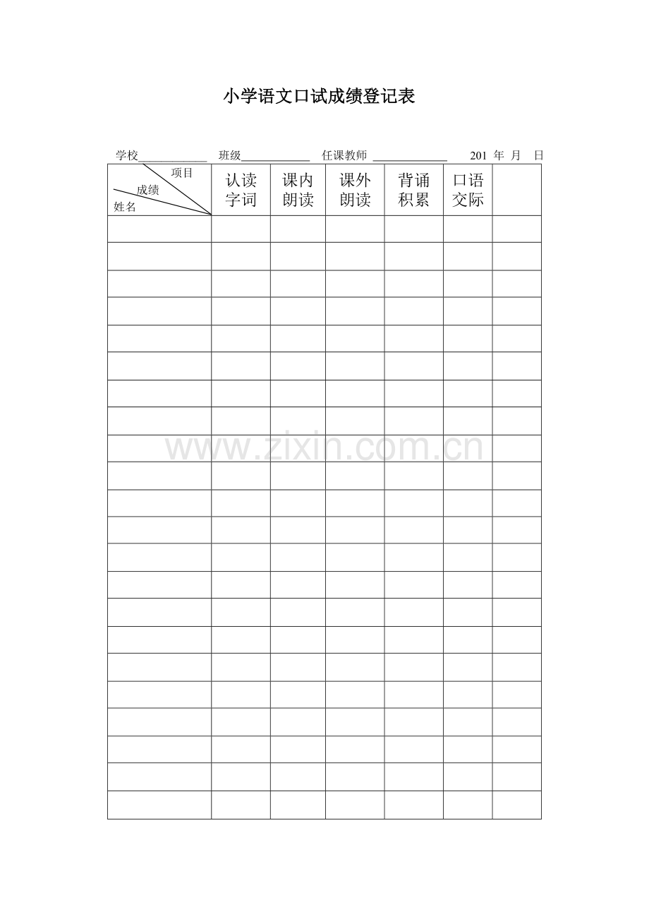 小学语文口试成绩登记表.doc_第1页