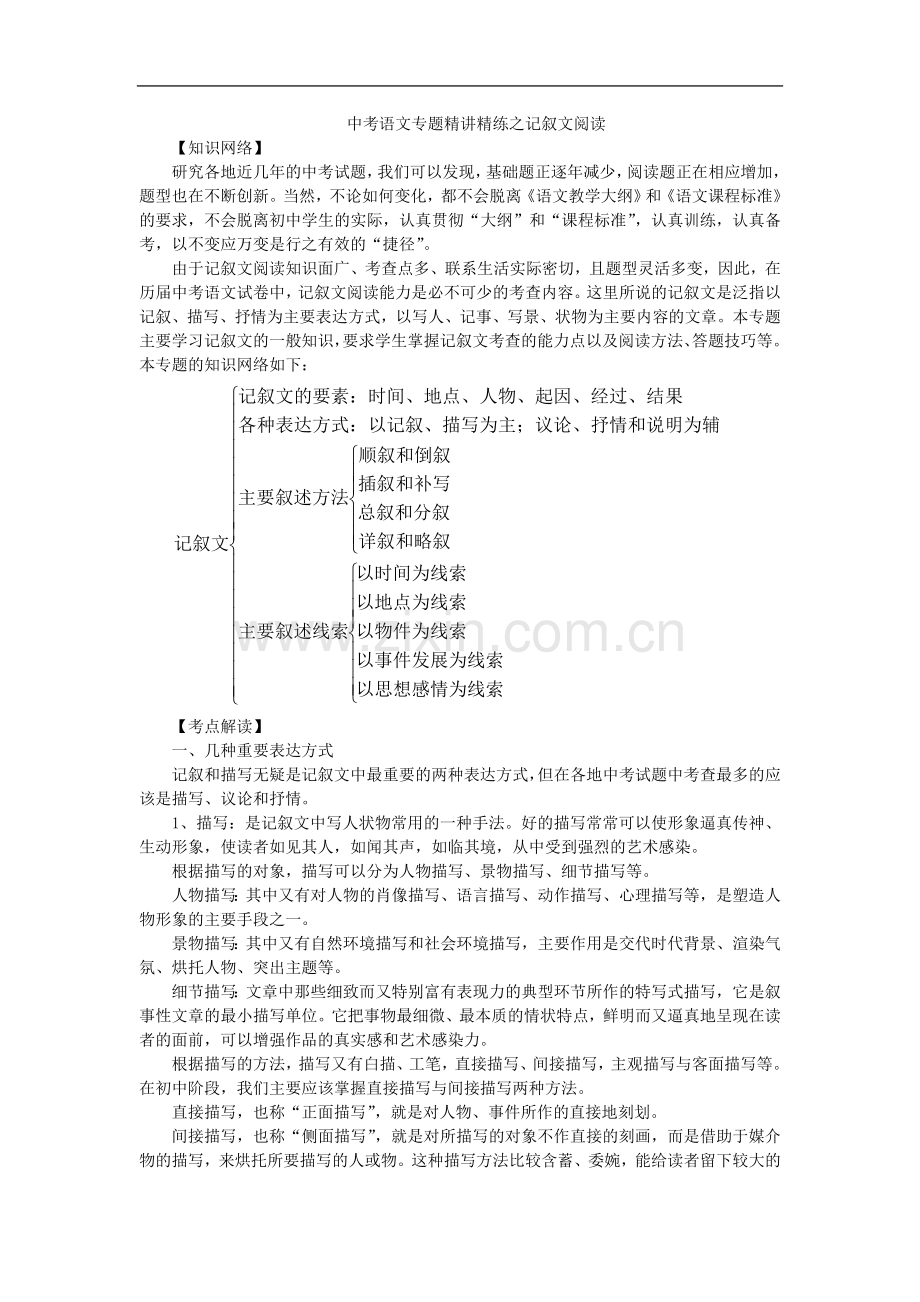 中考语文专题精讲精练之记叙文阅读.doc_第1页