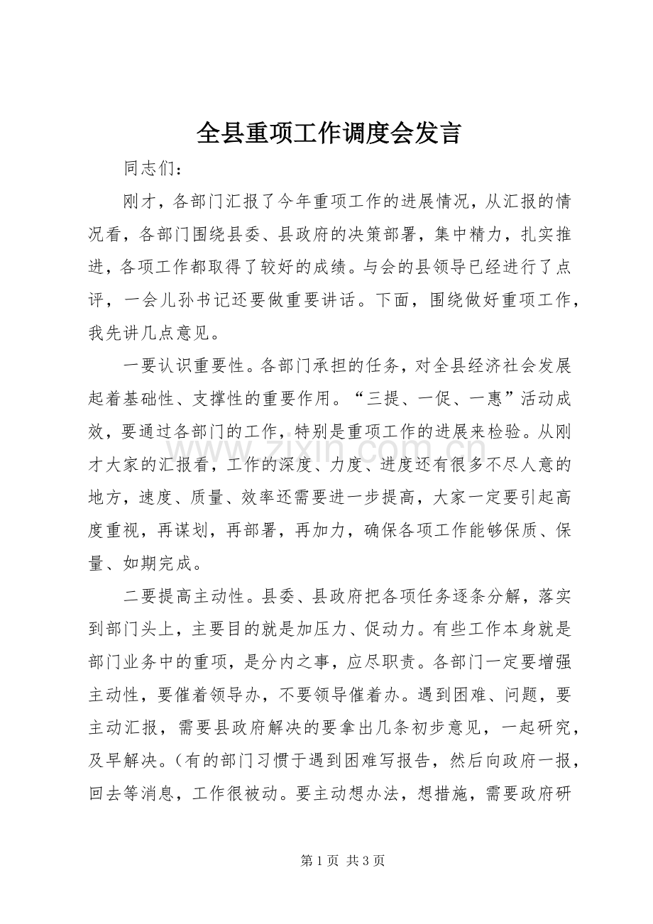 全县重项工作调度会发言.docx_第1页