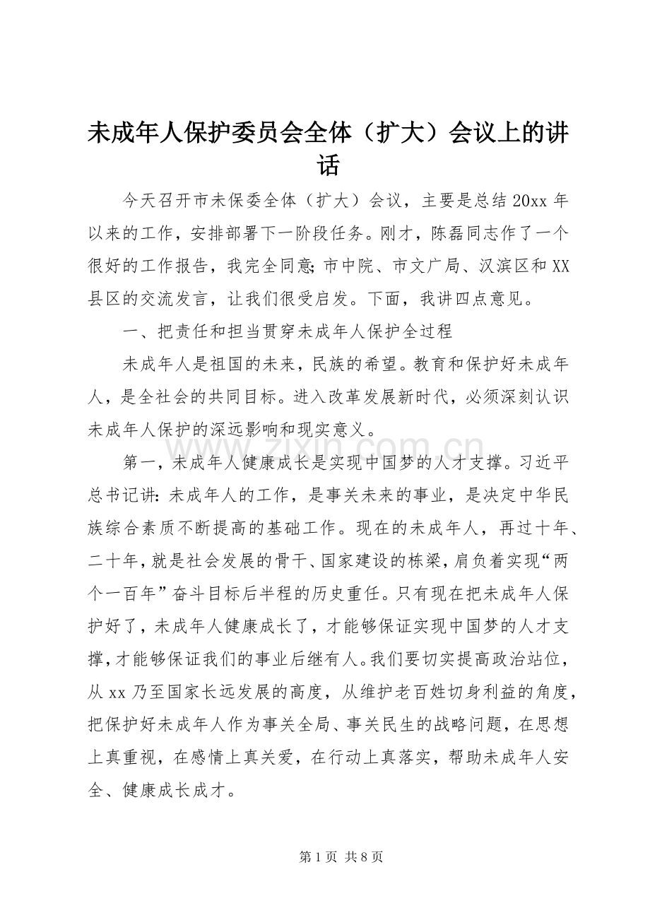 未成年人保护委员会全体（扩大）会议上的讲话.docx_第1页