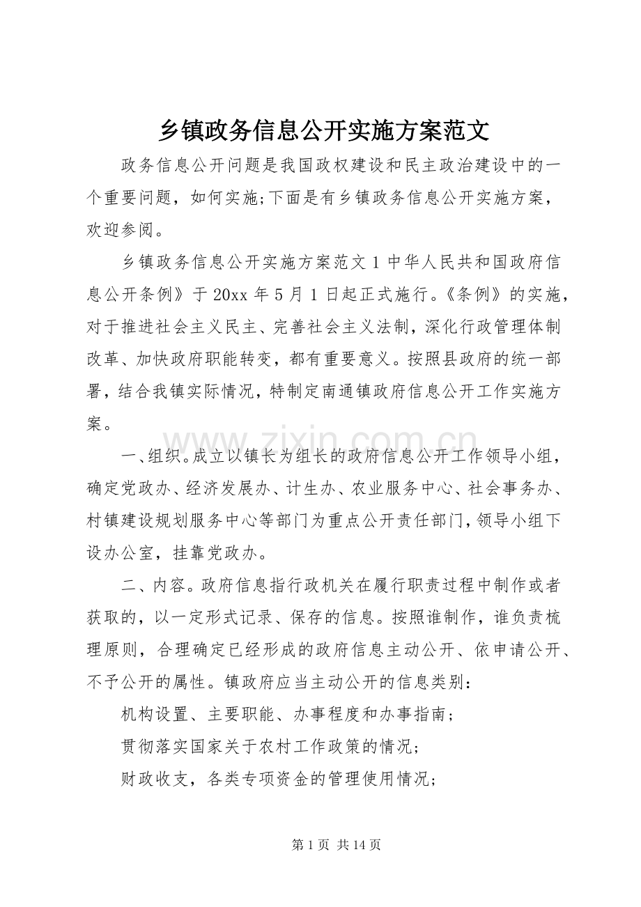 乡镇政务信息公开方案范文.docx_第1页