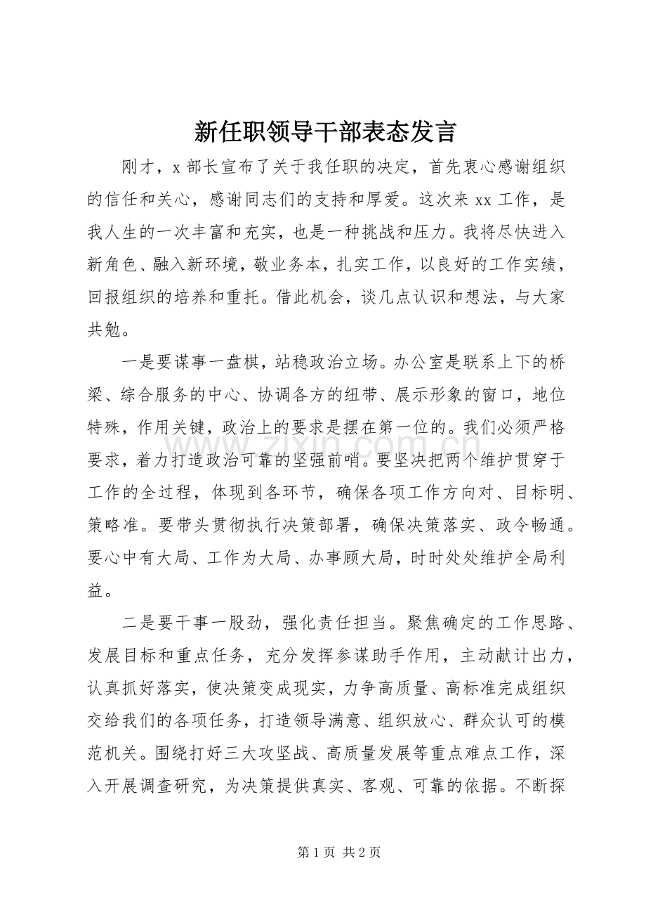 新任职领导干部表态发言稿.docx_第1页