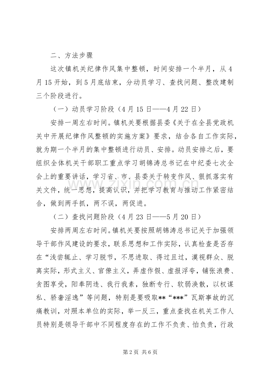 XX镇政府机关纪律作风整顿工作实施方案.docx_第2页