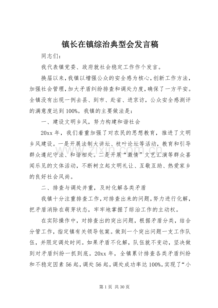 镇长在镇综治典型会发言稿.docx_第1页