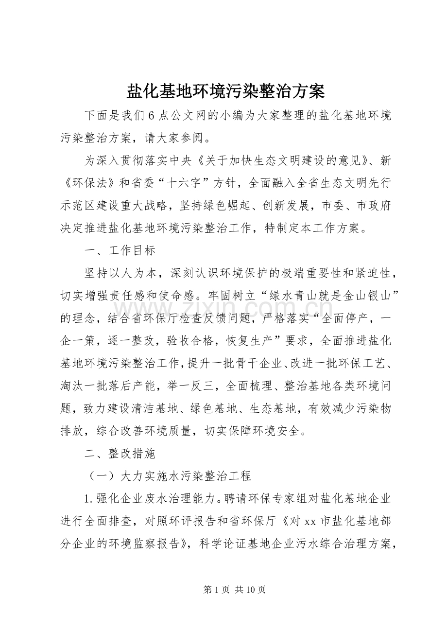 盐化基地环境污染整治实施方案.docx_第1页