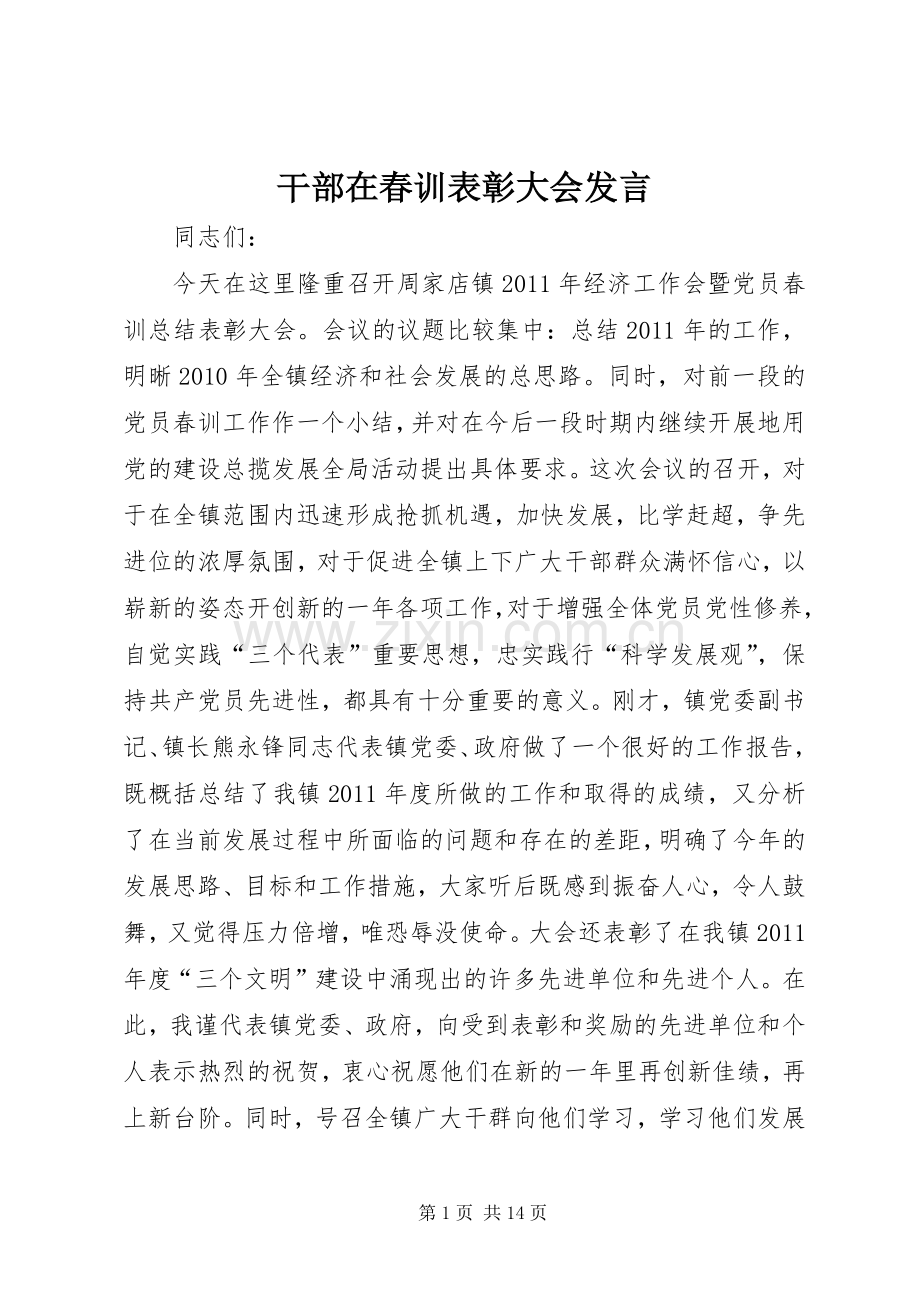 干部在春训表彰大会发言稿.docx_第1页