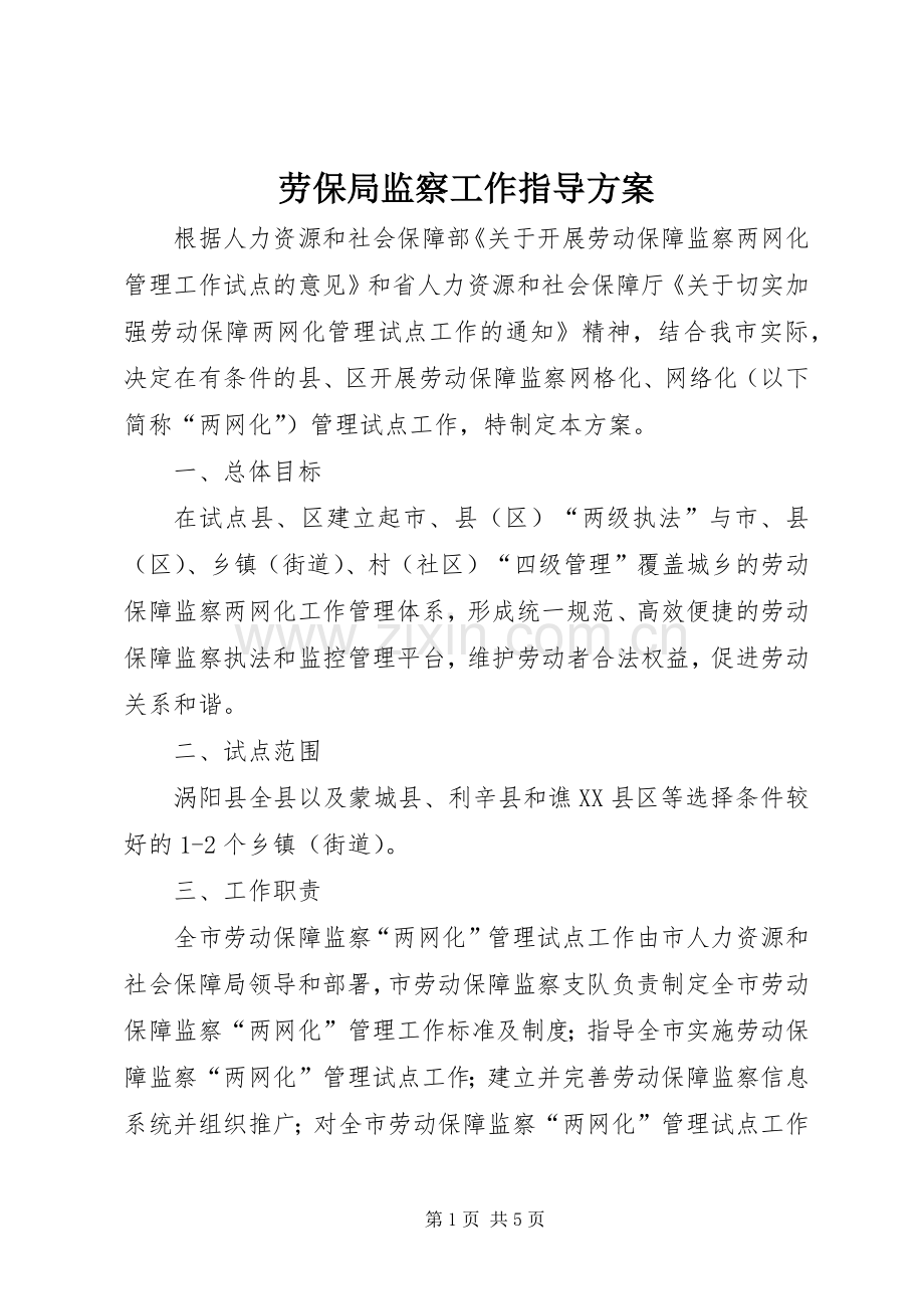 劳保局监察工作指导实施方案.docx_第1页