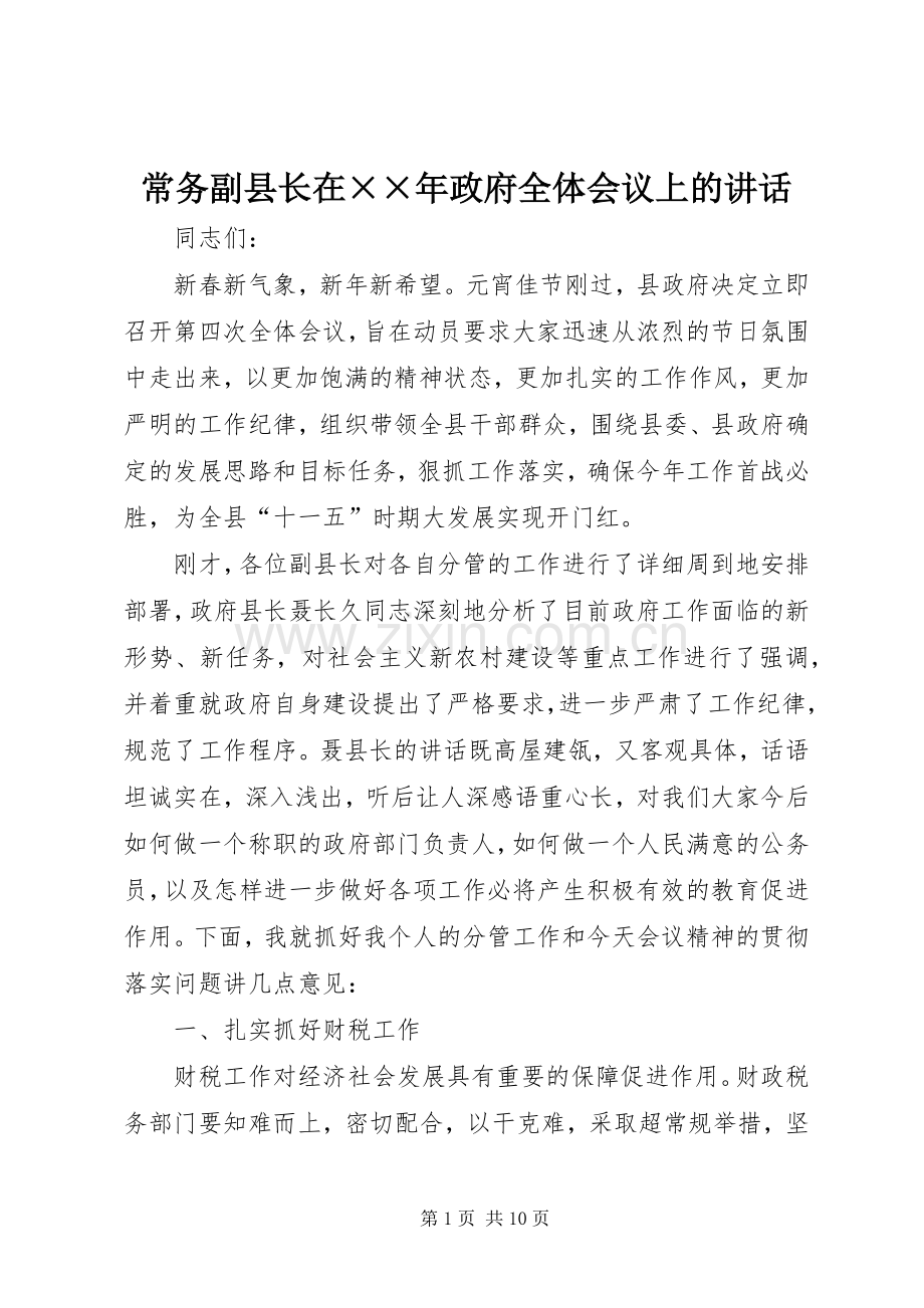 常务副县长在××年政府全体会议上的讲话.docx_第1页