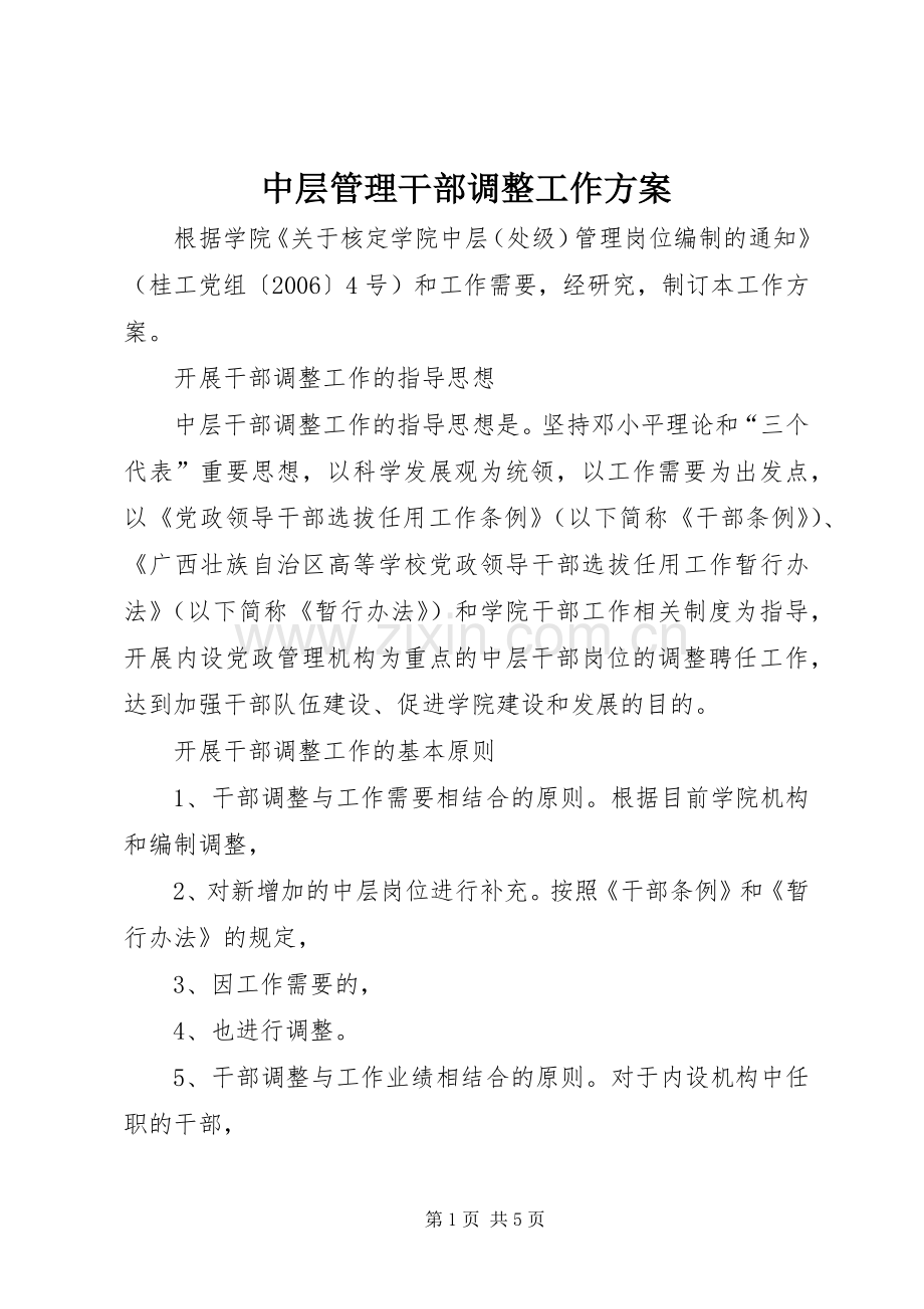 中层管理干部调整工作实施方案 .docx_第1页