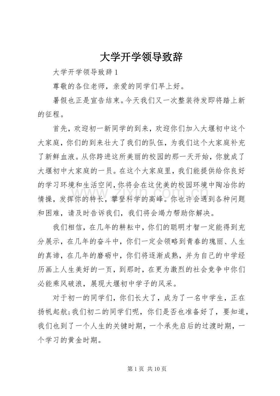 大学开学领导演讲致辞.docx_第1页