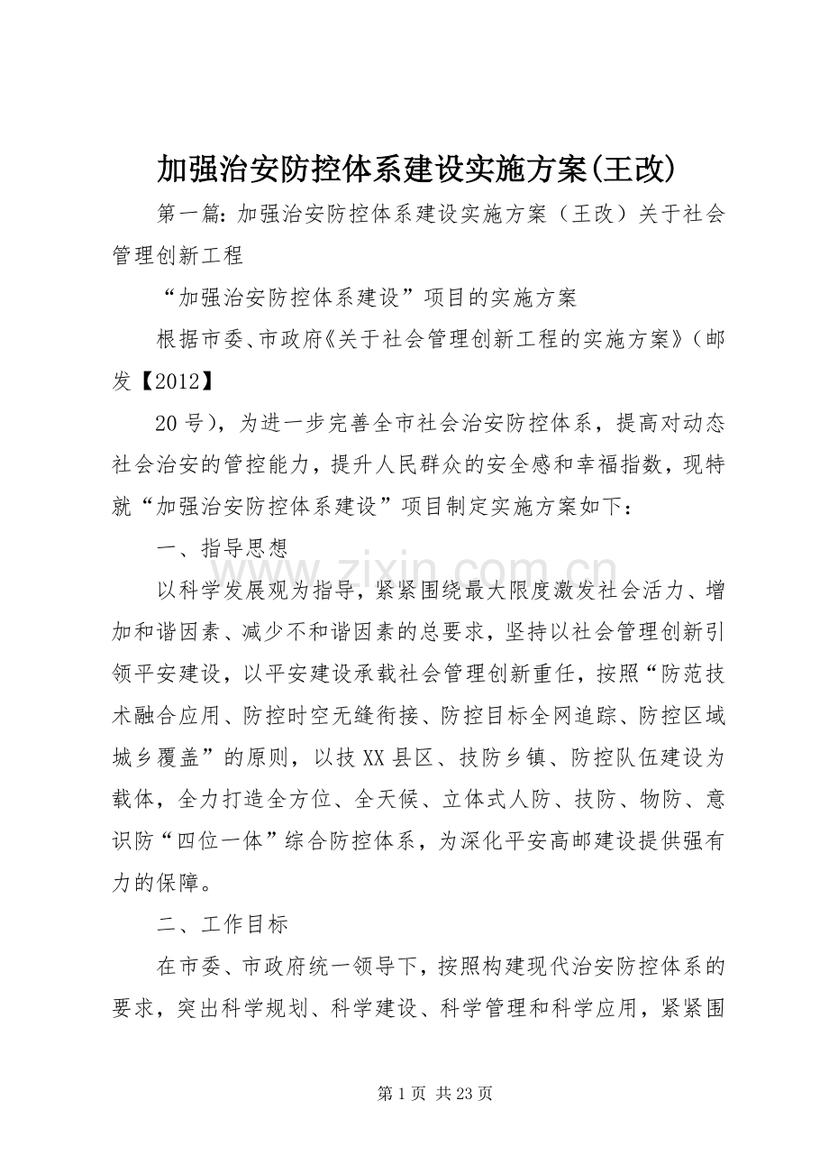 加强治安防控体系建设方案(王改).docx_第1页