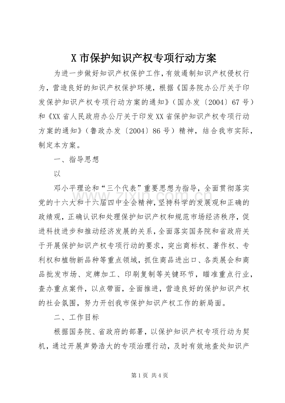 X市保护知识产权专项行动实施方案 .docx_第1页