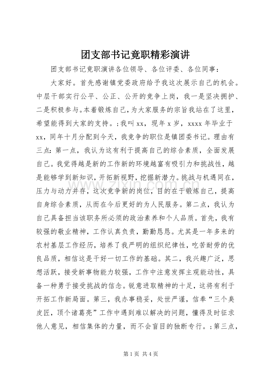 团支部书记竟职精彩演讲.docx_第1页