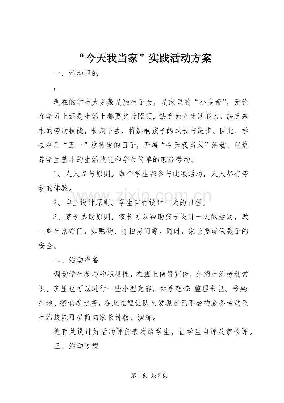 “今天我当家”实践活动实施方案.docx_第1页